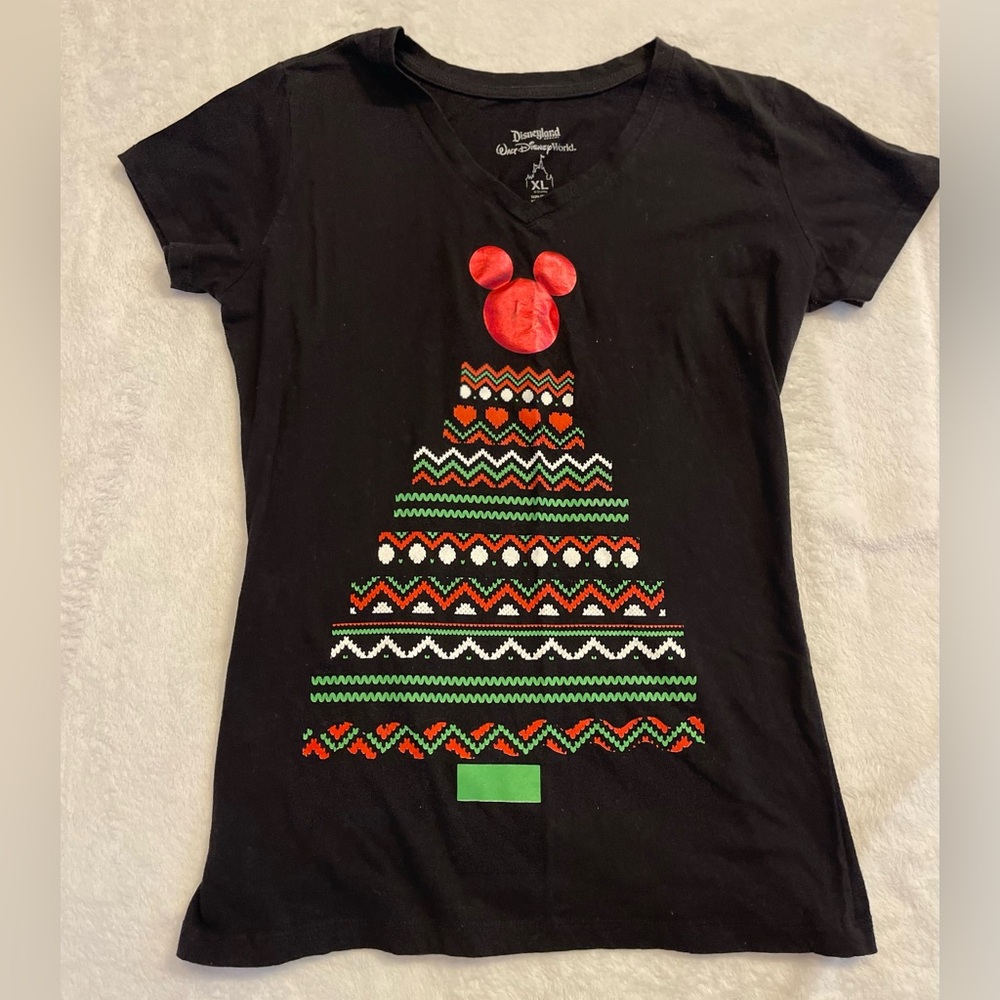 Disney Holiday Black V-Neck T-Shirt